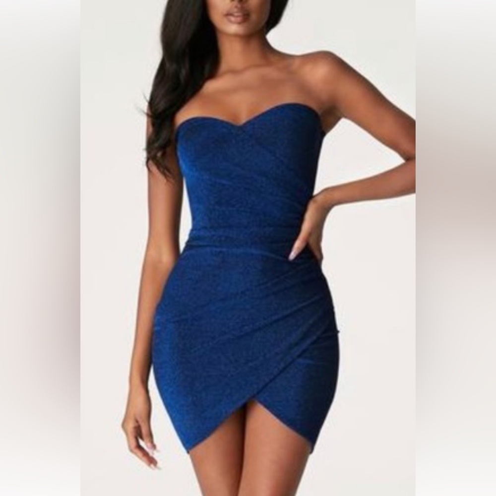 MESHKI blue Sparkly Dress Palma wrap strapless size M